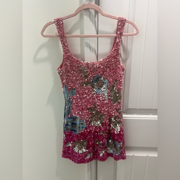 NWT LA FUORI Fleur Oasis Fully Embellished Mini Dress in Pink Ombre $890 - Small - Picture 11 of 17